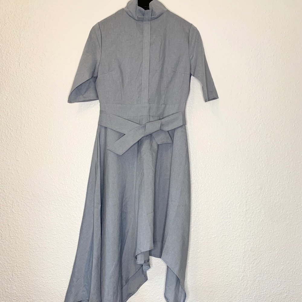 Gray Asymmetrical Handkerchief Hem Midi Dress